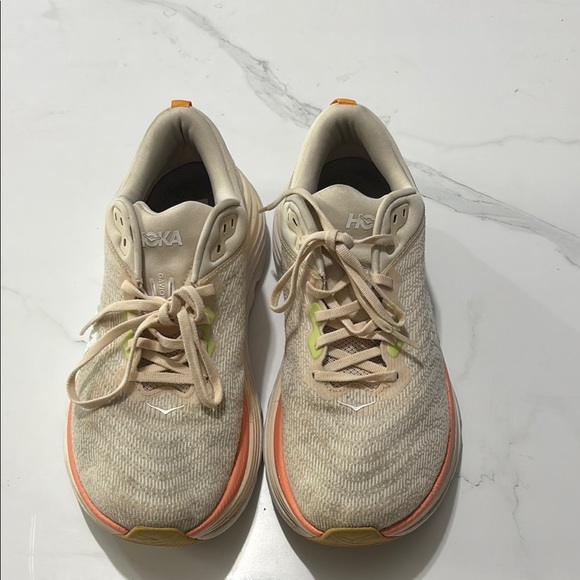 HOKA Women's Cream and Orange Running Shoes - Picture 2 of 4